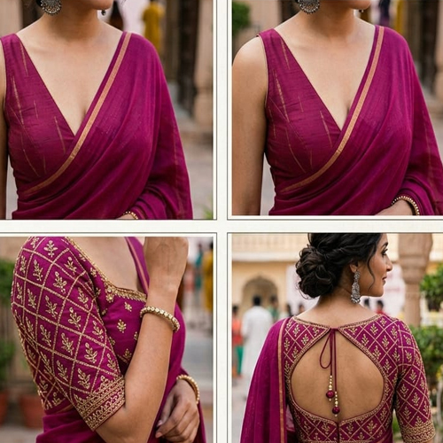 साधारण साड़ियों को भी मिलेगा शाही अंदाज़ ब्लाउज के ये लेटेस्ट कट्स बदल देंगे आपका पूरा लुक