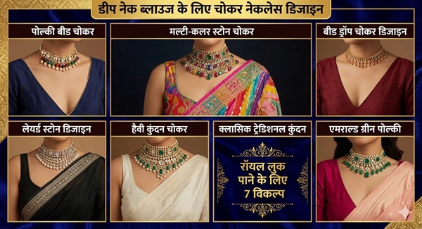 Fashion Funda : डीप नेक ब्लाउज और चोकर नेकलेस रॉयल लुक पाने के शानदार तरीके
