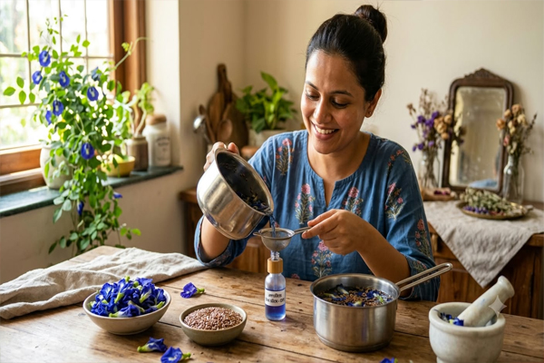 अपराजिता और अलसी का प्राकृतिक फेस सीरम, सिर्फ दो चीज़ों से पाएं निखरी और चमकदार त्वचा