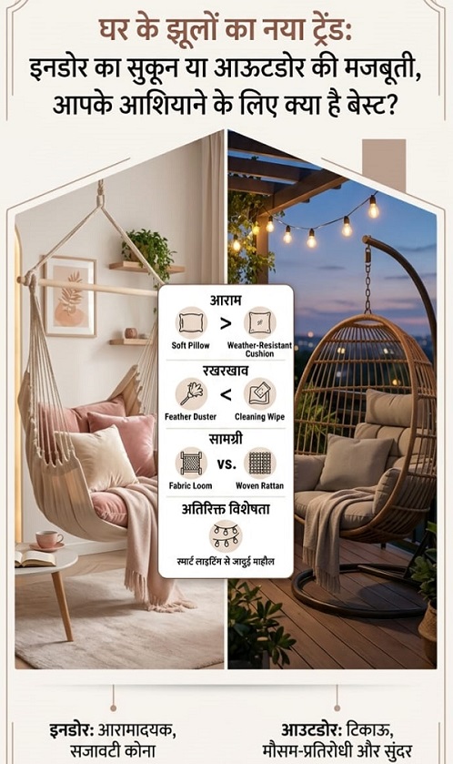 घर के झूलों का नया ट्रेंड: इनडोर का सुकून या आउटडोर की मजबूती, जानिए आपके आशियाने के लिए क्या है बेस्ट